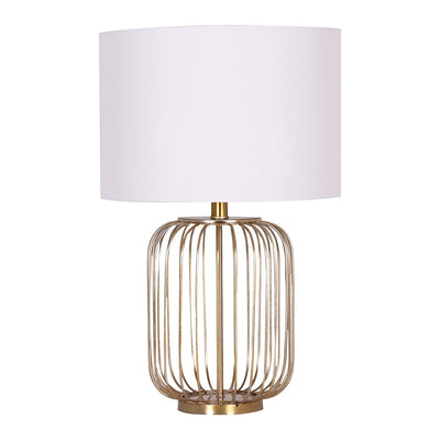 Sarantino Rose Gold Table Lamp with Linen Drum Shade-0