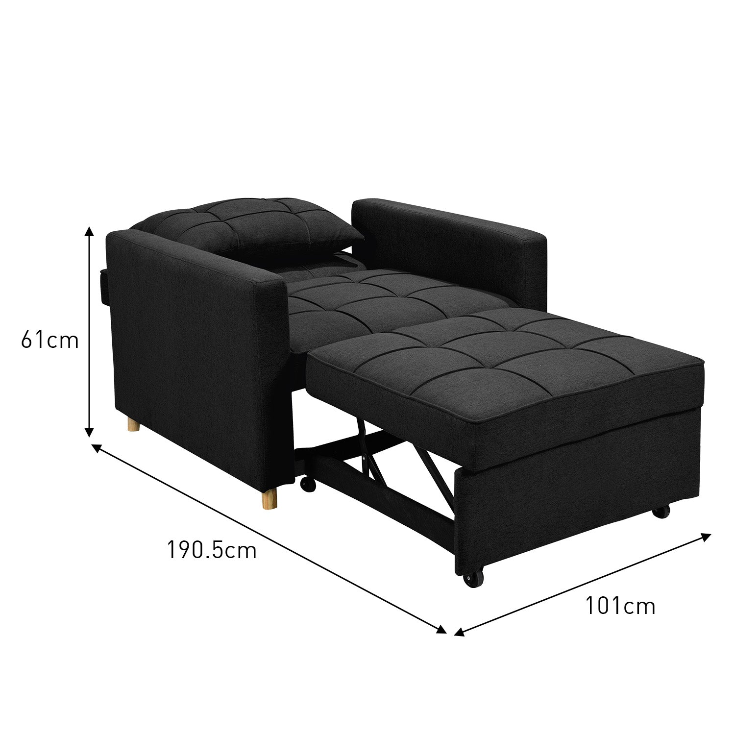 Sarantino Suri 3-in-1 Convertible Lounge Chair Bed - Black-4