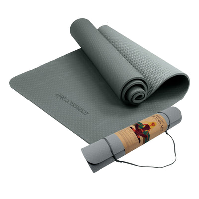 Powertrain Eco-friendly Dual Layer 6mm Yoga Mat | Slate Grey | Non-slip Surface And Carry Strap For Ultimate Comfort And Portability-0