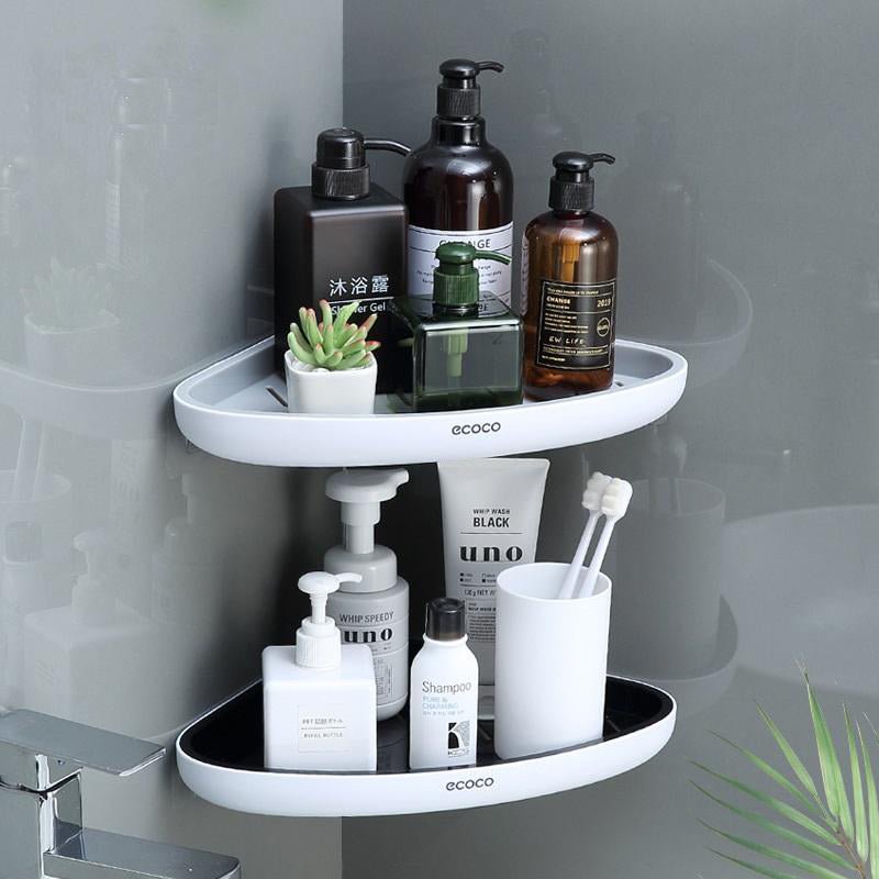 Ecoco Bathroom Corner Shower Shelf Corner Shower Caddy Shower Storage Organizer Wall Mounted for Bathroom, Kitchen, Toilet Black-7