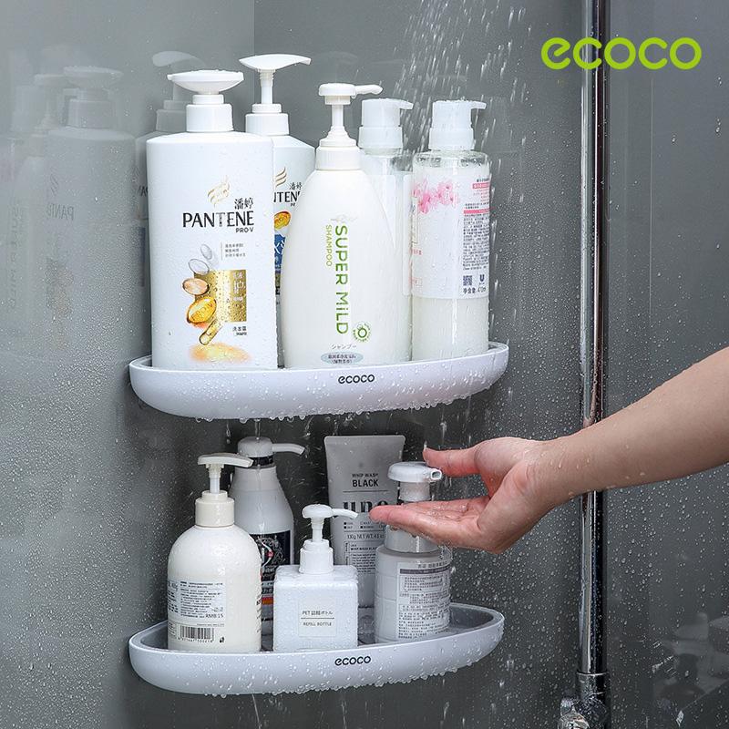 Ecoco Bathroom Corner Shower Shelf Corner Shower Caddy Shower Storage Organizer Wall Mounted for Bathroom, Kitchen, Toilet Grey-1