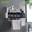 Ecoco Wall-Mounted Toothbrush Holder with 4 Cups and 4 Toothbrush Slots Toiletries Bathroom Storage Rack Black-4