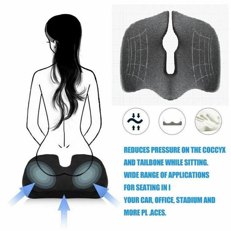 Premium Memory Foam Seat Cushion Coccyx Orthopedic Back Pain Relief Chair Pillow Office Dark Grey-2