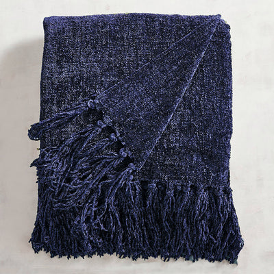 Acrylic Chenille Tassel Knitted Blanket Bed Sofa Throw Rug 150 x 200 cm (Blue)-0