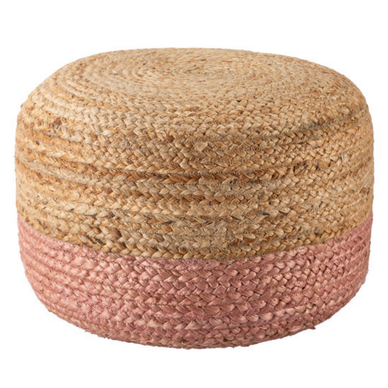 Ombre Hand Braided Jute Cotton Pouf Ottoman 50 x 35 cm (Pink)-0