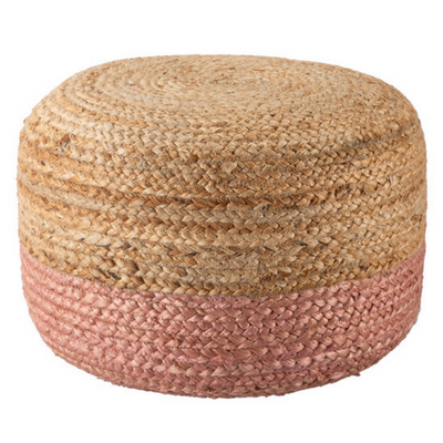 Ombre Hand Braided Jute Cotton Pouf Ottoman 50 x 35 cm (Pink)-0