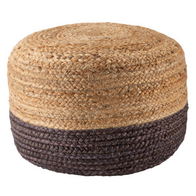 Ombre Hand Braided Jute Cotton Pouf Ottoman 50 x 35 cm (Charcoal)-0