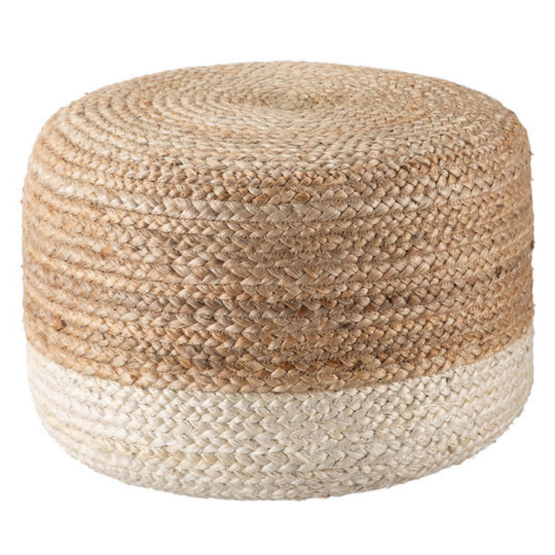 Ombre Hand Braided Jute Cotton Pouf Ottoman 50 x 35 cm (Beige)-0