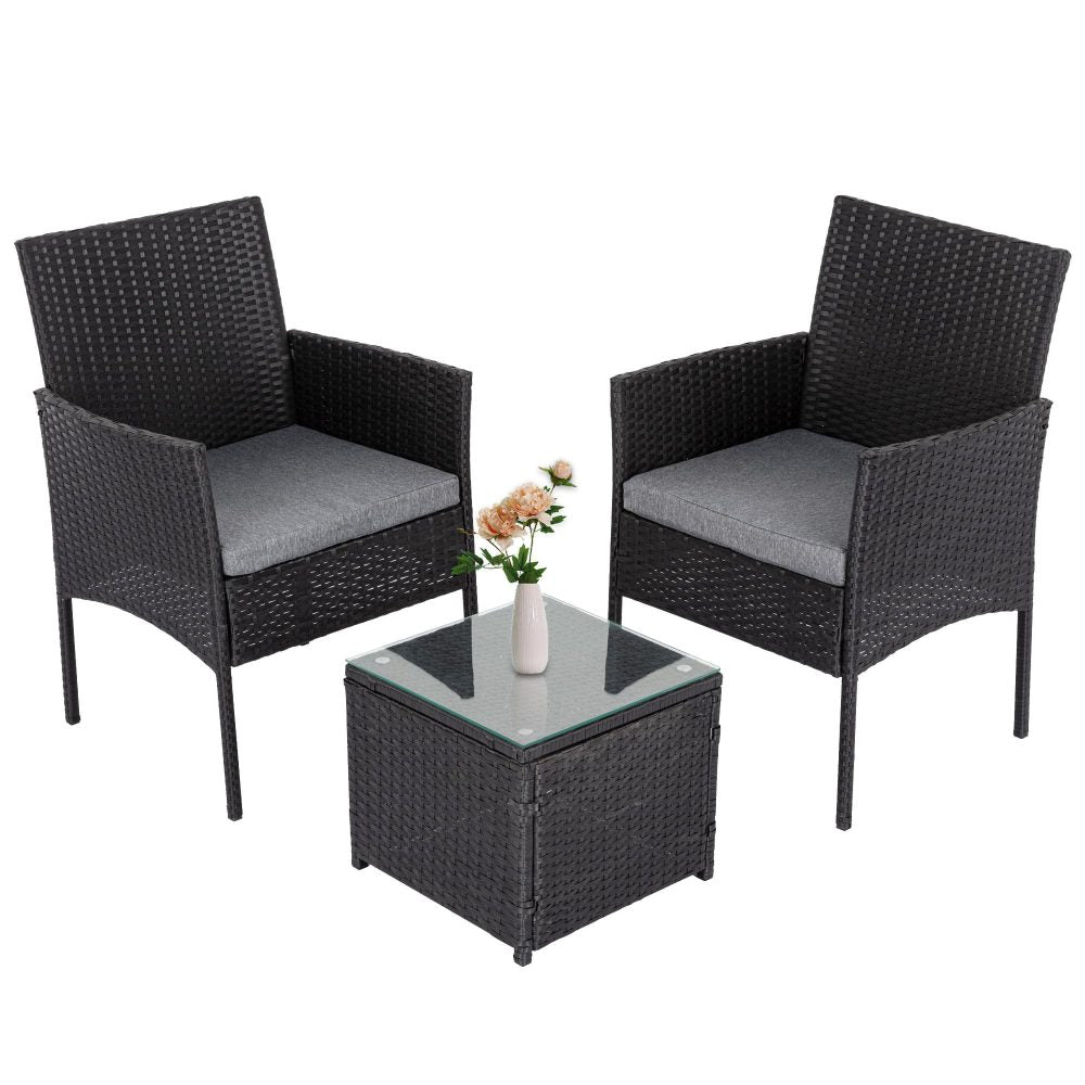 3PC Outdoor Table and Chairs Set-Black-1