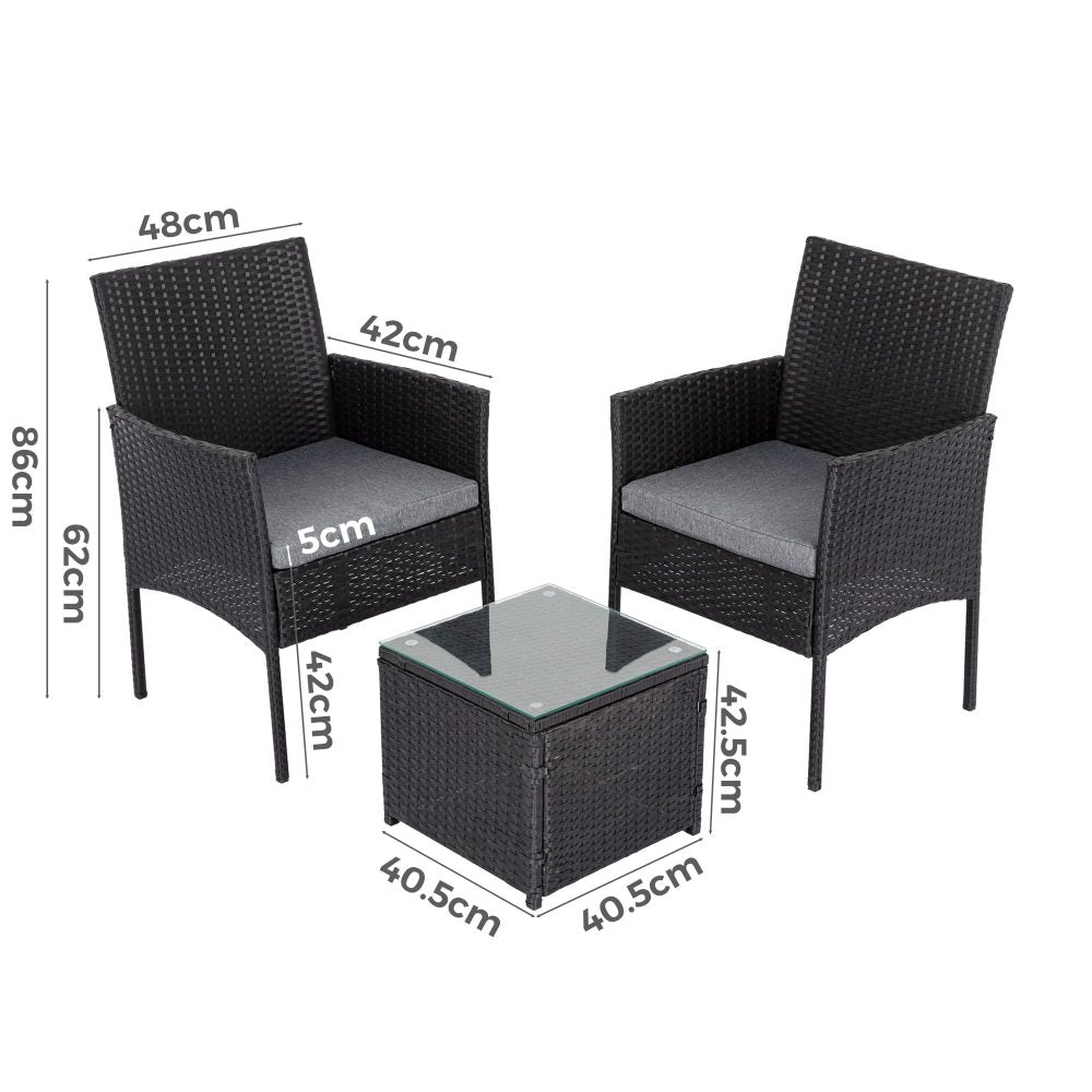 3PC Outdoor Table and Chairs Set-Black-5