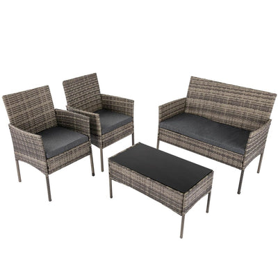 4 Seater Wicker Outdoor Lounge Set - Mixed Grey-0