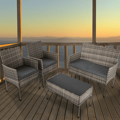 4 Seater Wicker Outdoor Lounge Set - Mixed Grey-1