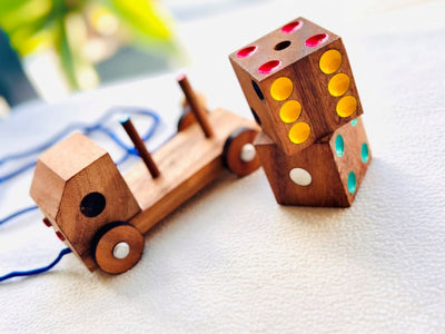 Toy wooden pull along pretend play toy truck with dice set-0