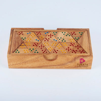 Wooden Domino Game Set Triangle shaped Handmade Dominoes in Gift box-0