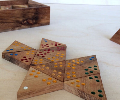 Wooden Domino Game Set Triangle shaped Handmade Dominoes in Gift box-1