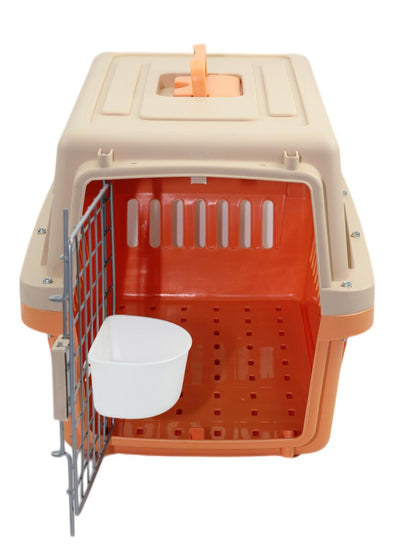 YES4PETS Medium Dog Cat Crate Pet Carrier Airline Cage With Bowl & Tray-Orange-1