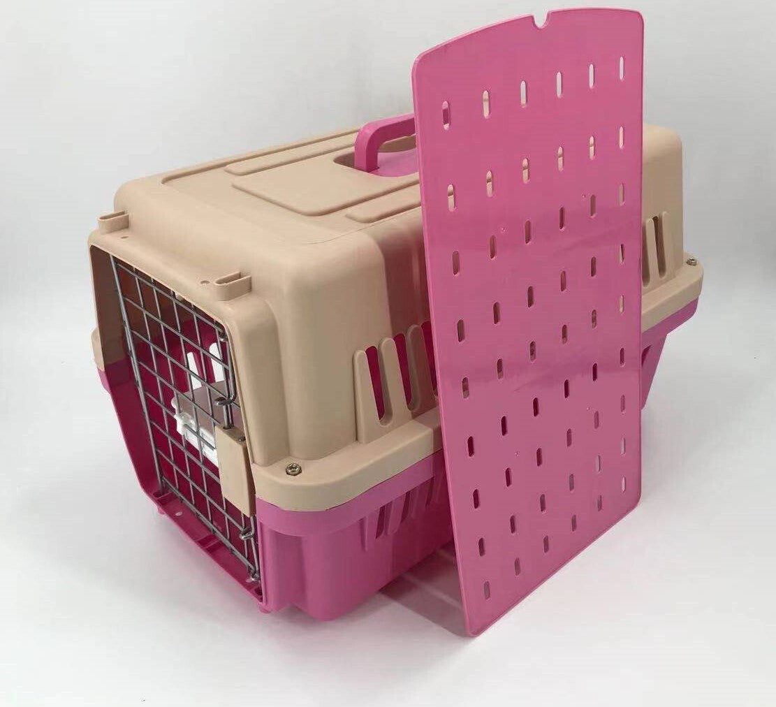 YES4PETS Medium Dog Cat Crate Pet Carrier Airline Cage With Bowl & Tray-Pink-0