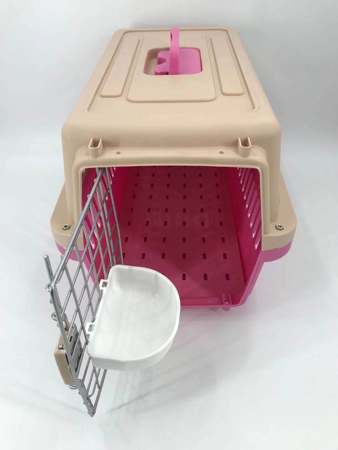 YES4PETS Medium Dog Cat Crate Pet Carrier Airline Cage With Bowl & Tray-Pink-1