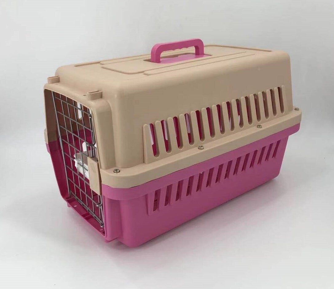 YES4PETS Medium Dog Cat Crate Pet Carrier Airline Cage With Bowl & Tray-Pink-2