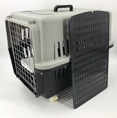 YES4PETS Large Dog Cat Crate Pet Carrier Rabbit Airline Cage With Tray, Bowl & Wheel Black-0