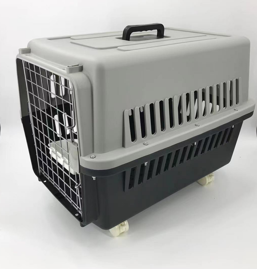 YES4PETS Large Dog Cat Crate Pet Carrier Rabbit Airline Cage With Tray, Bowl & Wheel Black-1