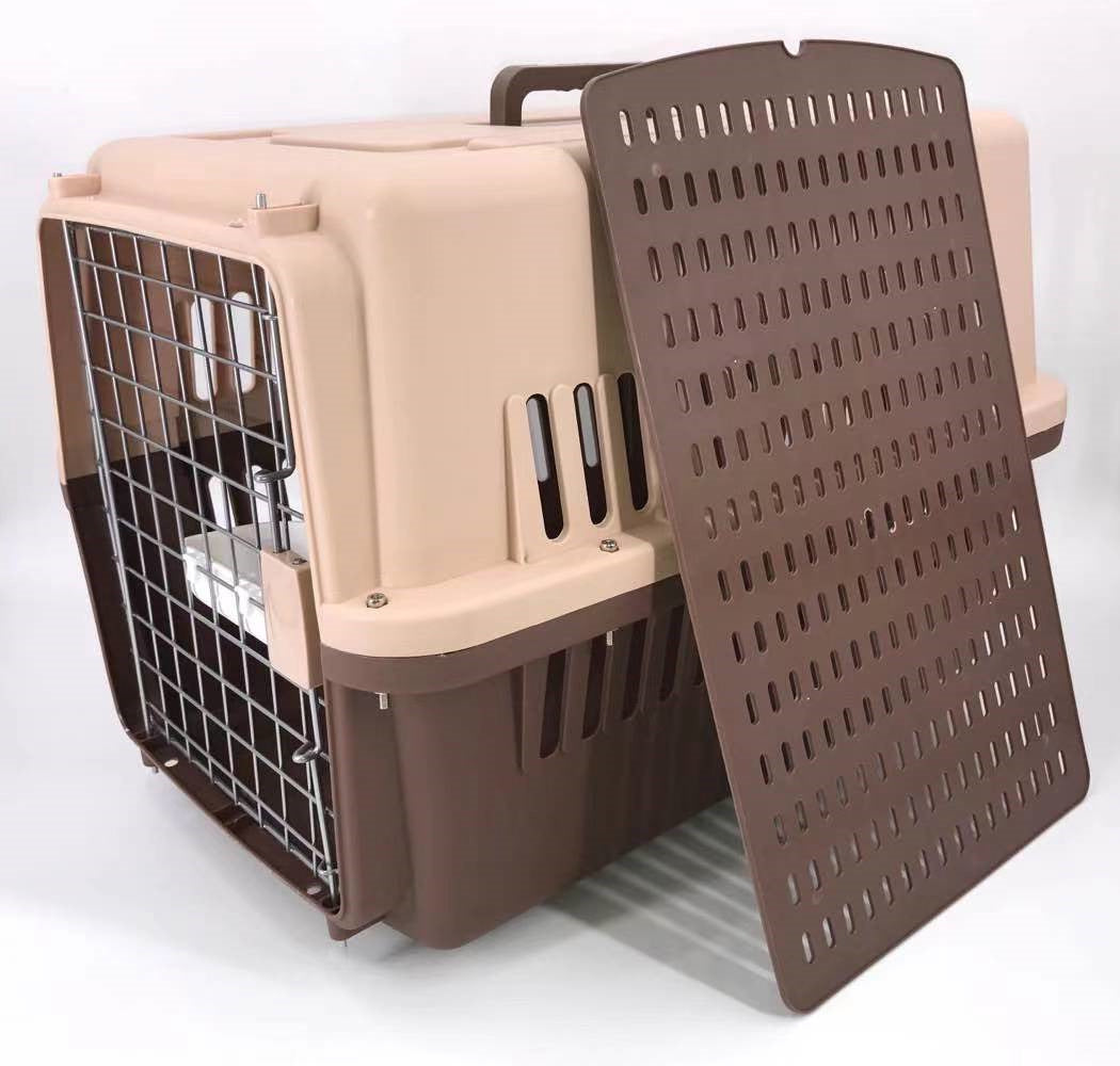 YES4PETS Large Airline Dog Cat Crate Pet Carrier Cage With Tray And Bowl Brown-0