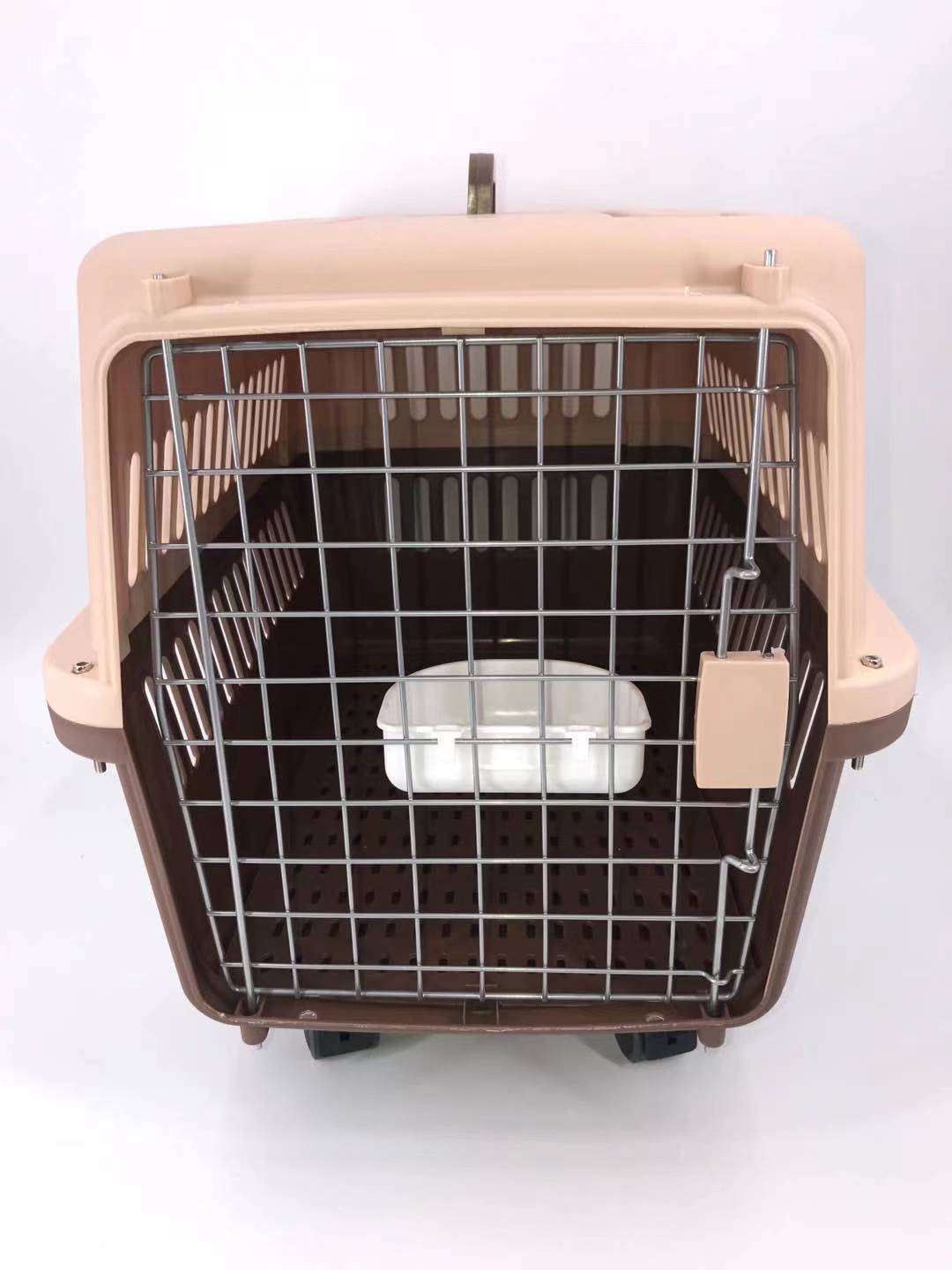 YES4PETS Large Airline Dog Cat Crate Pet Carrier Cage With Tray And Bowl Brown-2