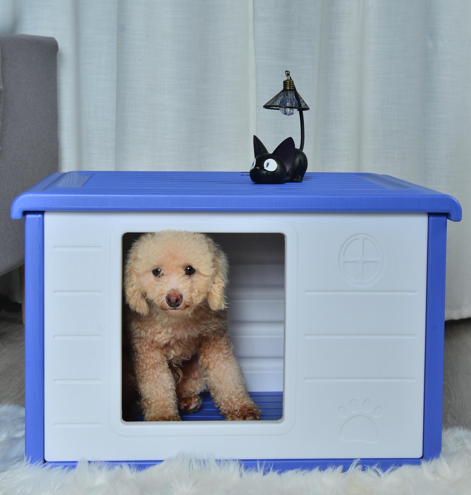 YES4PETS Small Plastic Pet Dog Puppy Cat House Kennel Blue-0