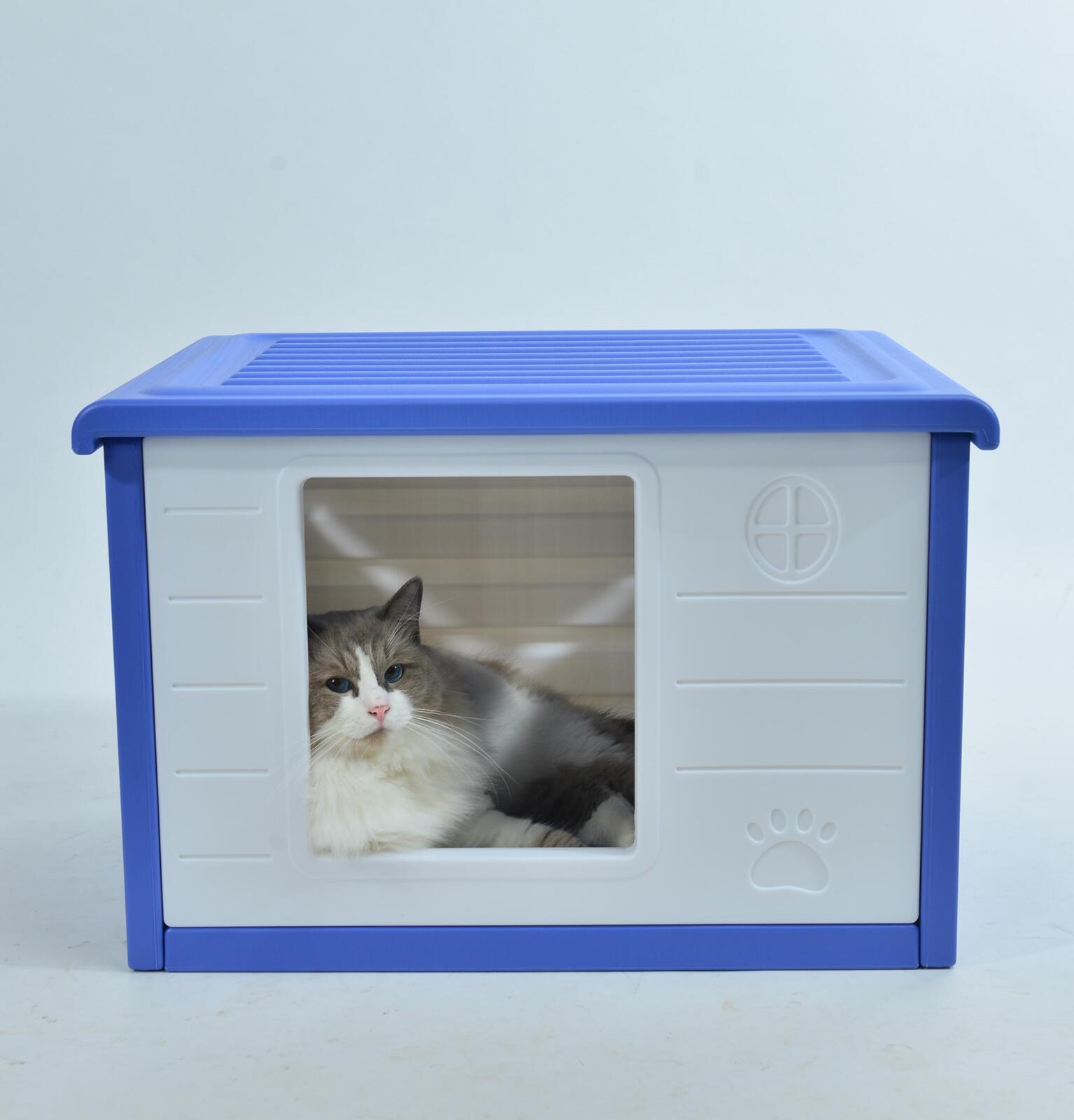 YES4PETS Small Plastic Pet Dog Puppy Cat House Kennel Blue-1