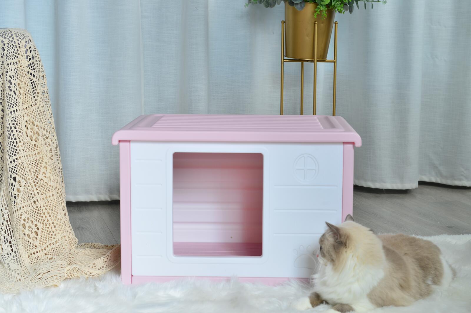 YES4PETS Small Plastic Pet Dog Puppy Cat House Kennel Pink-1