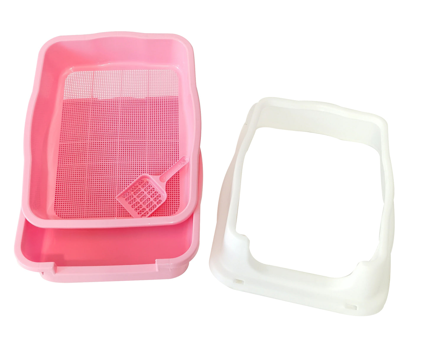 YES4PETS Large Deep Cat Kitty Litter Tray High Wall Pet Toilet Grid Tray With Scoop Pink-0