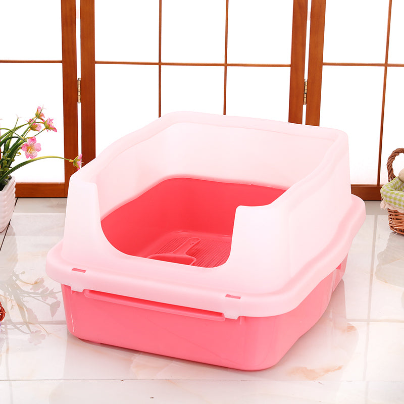 YES4PETS Large Deep Cat Kitty Litter Tray High Wall Pet Toilet Grid Tray With Scoop Pink-1