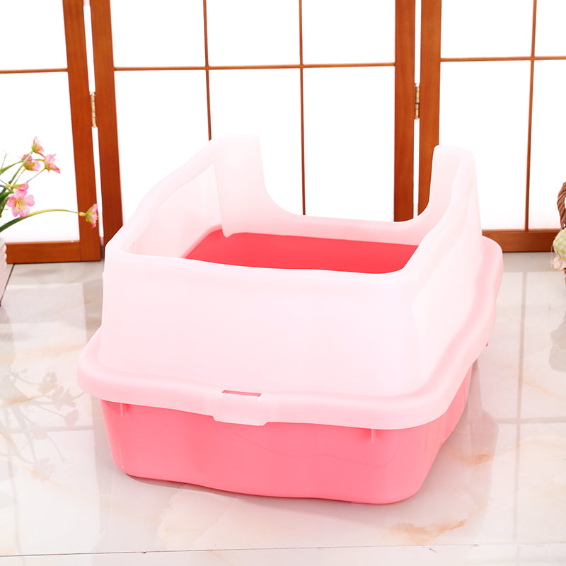 YES4PETS Large Deep Cat Kitty Litter Tray High Wall Pet Toilet Grid Tray With Scoop Pink-2