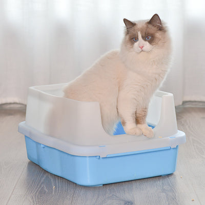 YES4PETS Large Deep Cat Kitty Litter Tray High Wall Pet Toilet Tray With Scoop Blue-0