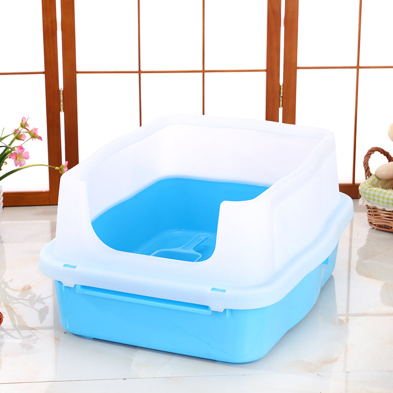 YES4PETS Large Deep Cat Kitty Litter Tray High Wall Pet Toilet Tray With Scoop Blue-1