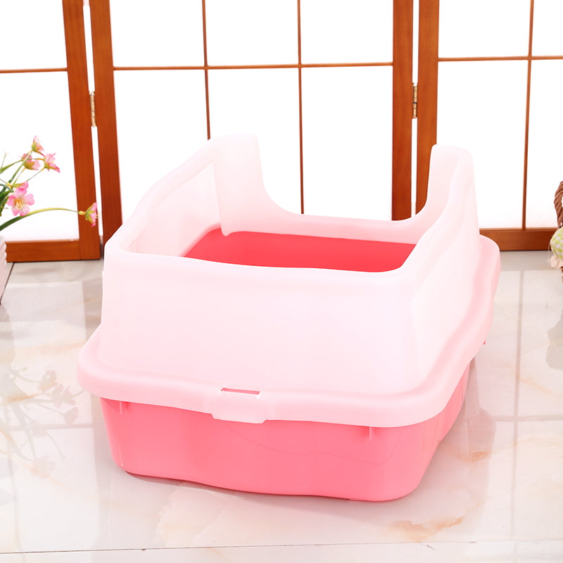 YES4PETS Large Deep Cat Kitty Litter Tray High Wall Pet Toilet Tray With Scoop Pink-1