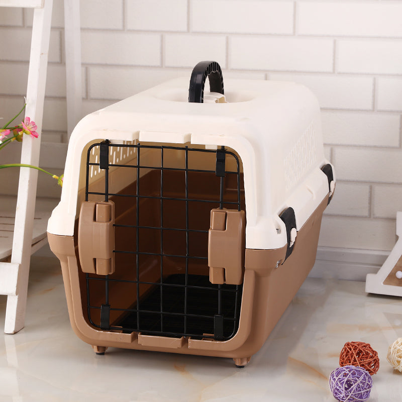 YES4PETS Small Portable Plastic Dog Cat Pet Pets Carrier Travel Cage With Tray-Brown-0