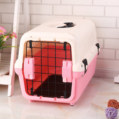 YES4PETS Small Portable Plastic Dog Cat Pet Pets Carrier Travel Cage With Tray-Pink-0