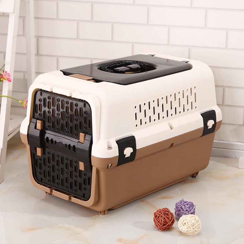 YES4PETS Medium Dog Cat Crate Pet Rabbit Carrier Travel Cage With Tray & Window Brown-0