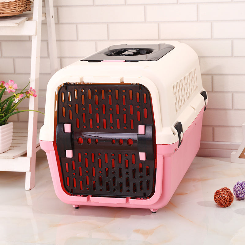 YES4PETS Medium Dog Cat Crate Pet Rabbit Carrier Travel Cage With Tray & Window Pink-0