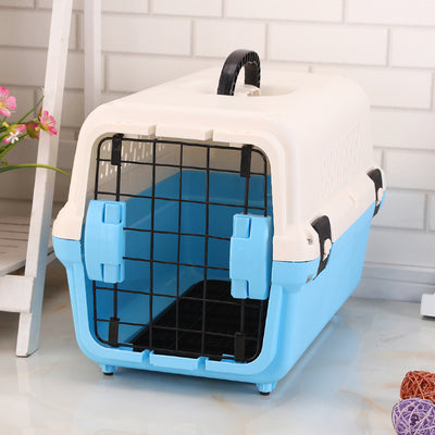 YES4PETS Portable Plastic Dog Cat Pet Pets Carrier Travel Cage With Tray-Blue-0