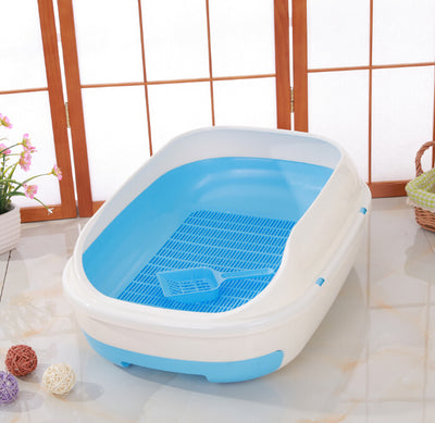 YES4PETS Large Portable Cat Toilet Litter Box Tray with Scoop and Grid Tray-Blue-1