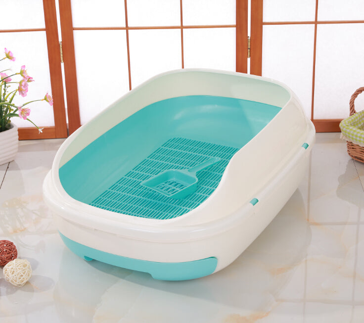 YES4PETS Large Portable Cat Toilet Litter Box Tray with Scoop and Grid Tray-Green-0