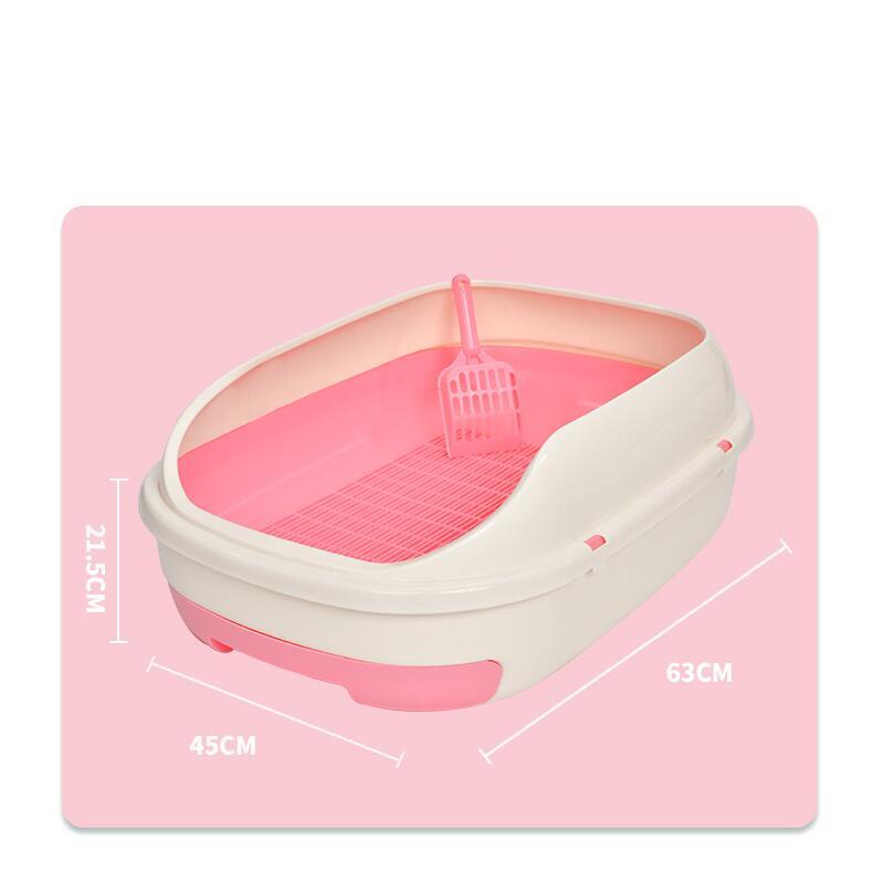 YES4PETS Large Portable Cat Toilet Litter Box Tray with Scoop and Grid Tray-Pink-3