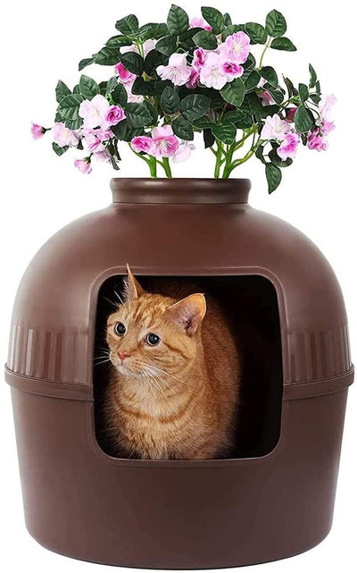 YES4PETS Multifunctional Cat Litter Box Pet Cat House Semi-Enclosed Brown-0