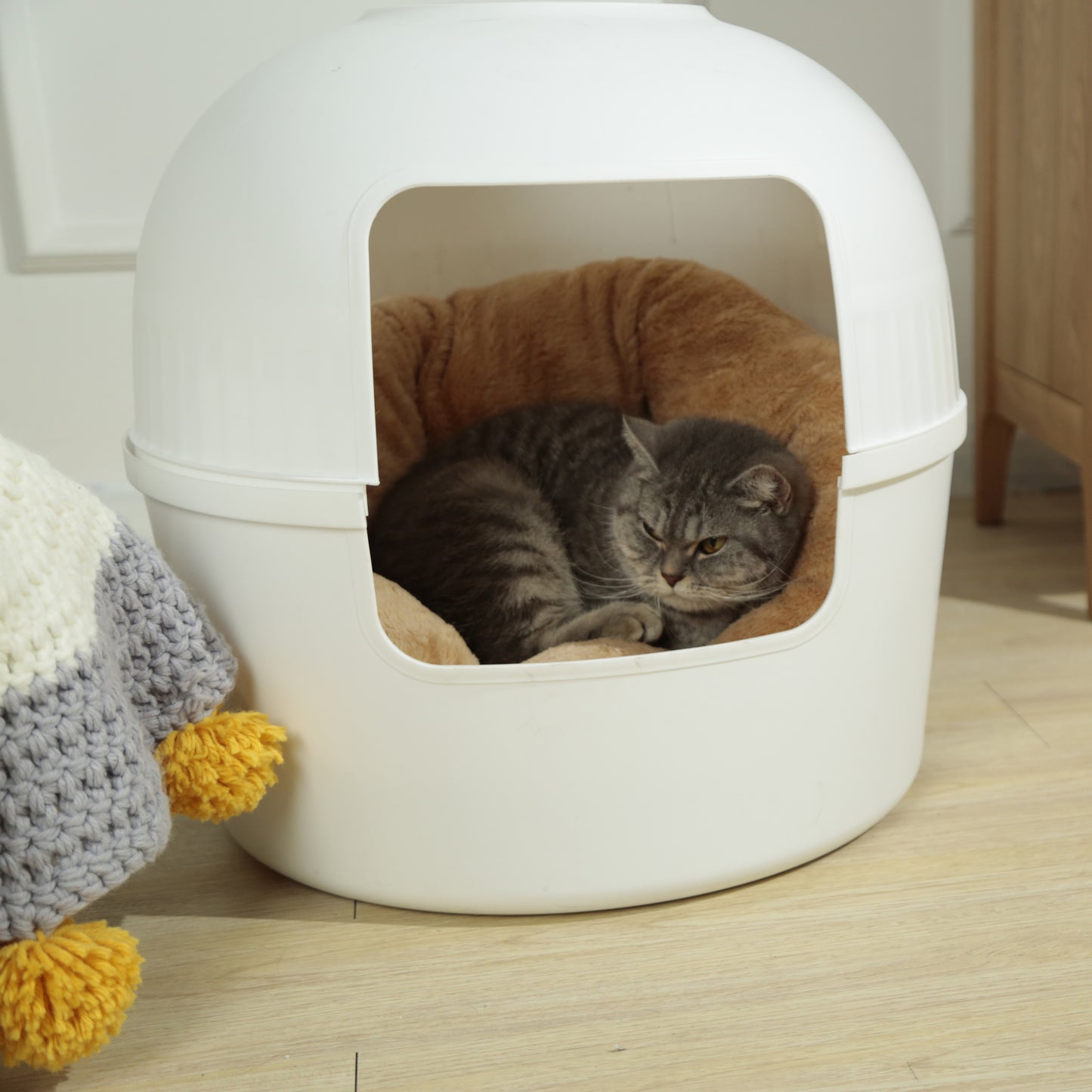 YES4PETS Multifunctional Cat Litter Box Pet Cat House Semi-Enclosed White-6