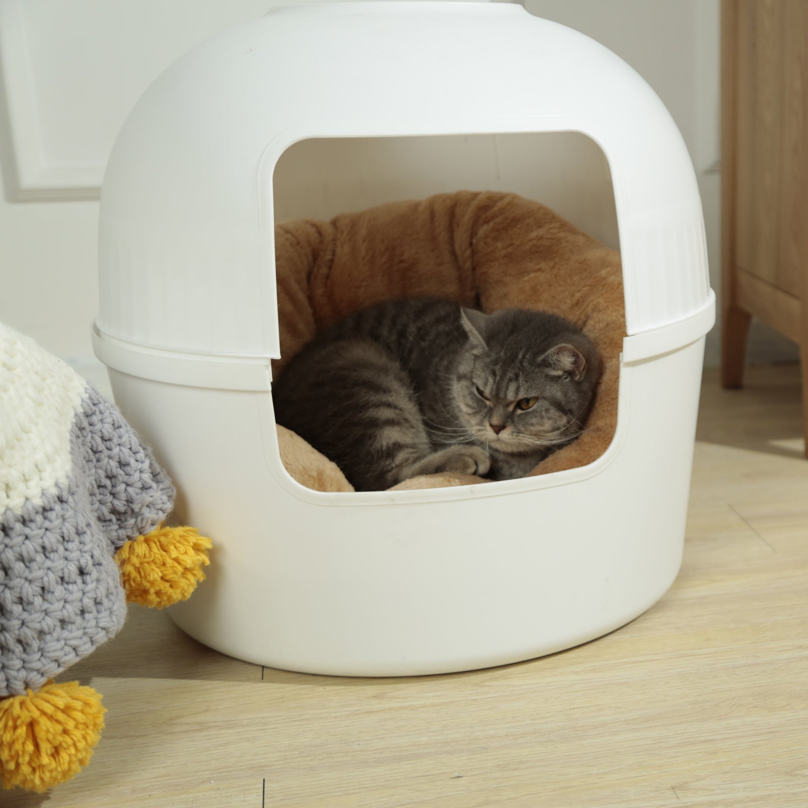 YES4PETS Multifunctional Cat Litter Box Pet Cat House Semi-Enclosed White-6