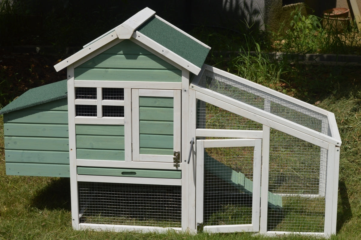 YES4PETS Green Small Chicken coop with nesting box for 2 Chickens / Rabbit Hutch-2