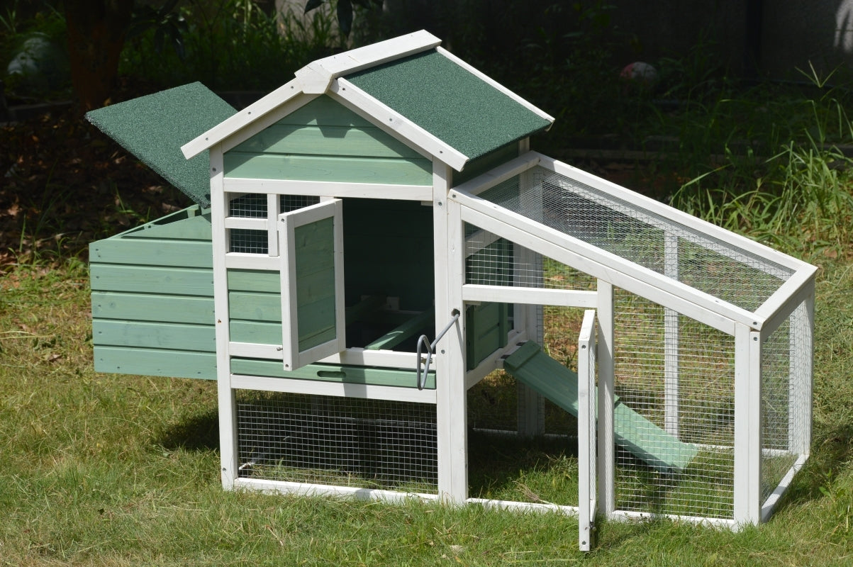 YES4PETS Green Small Chicken coop with nesting box for 2 Chickens / Rabbit Hutch-3