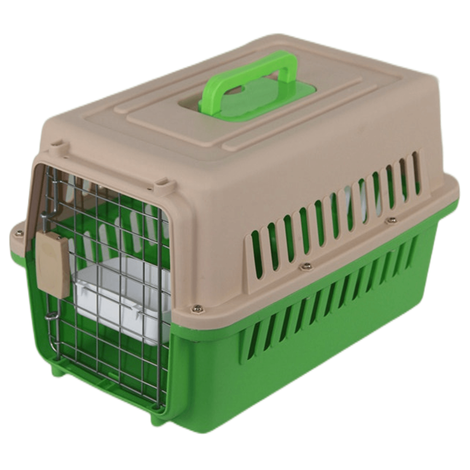 YES4PETS New Medium Dog Cat Rabbit Crate Pet Airline Carrier Cage With Bowl & Tray Green-0